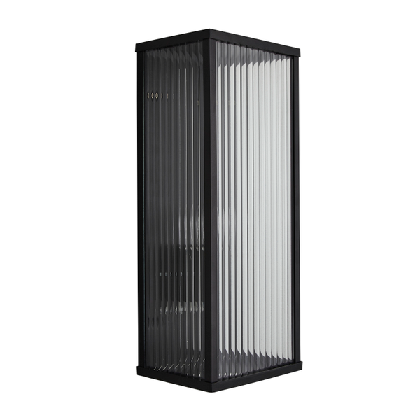 Memphis 1 Light E27 Box Frame Lantern w Ribbed Glass - Black