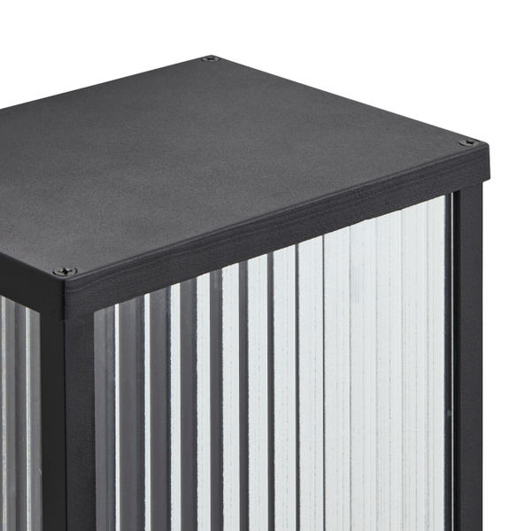 Memphis 1 Light E27 Box Frame Lantern w Ribbed Glass - Black