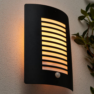 Sigma Wall Lantern With PIR, Black/ Stainless Steel