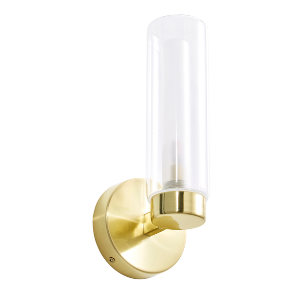 Sparti 1Lt Bathroom Wall Light  IP44 Satin Brass & Clear