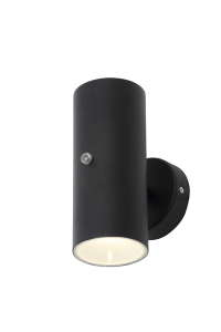 Melo 2 x 5W Light Up & Down Wall Light w Photocell - Black / Brushed Steel