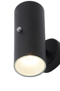 Melo 2 x 5W Light Up & Down Wall Light w Photocell - Black / Brushed Steel