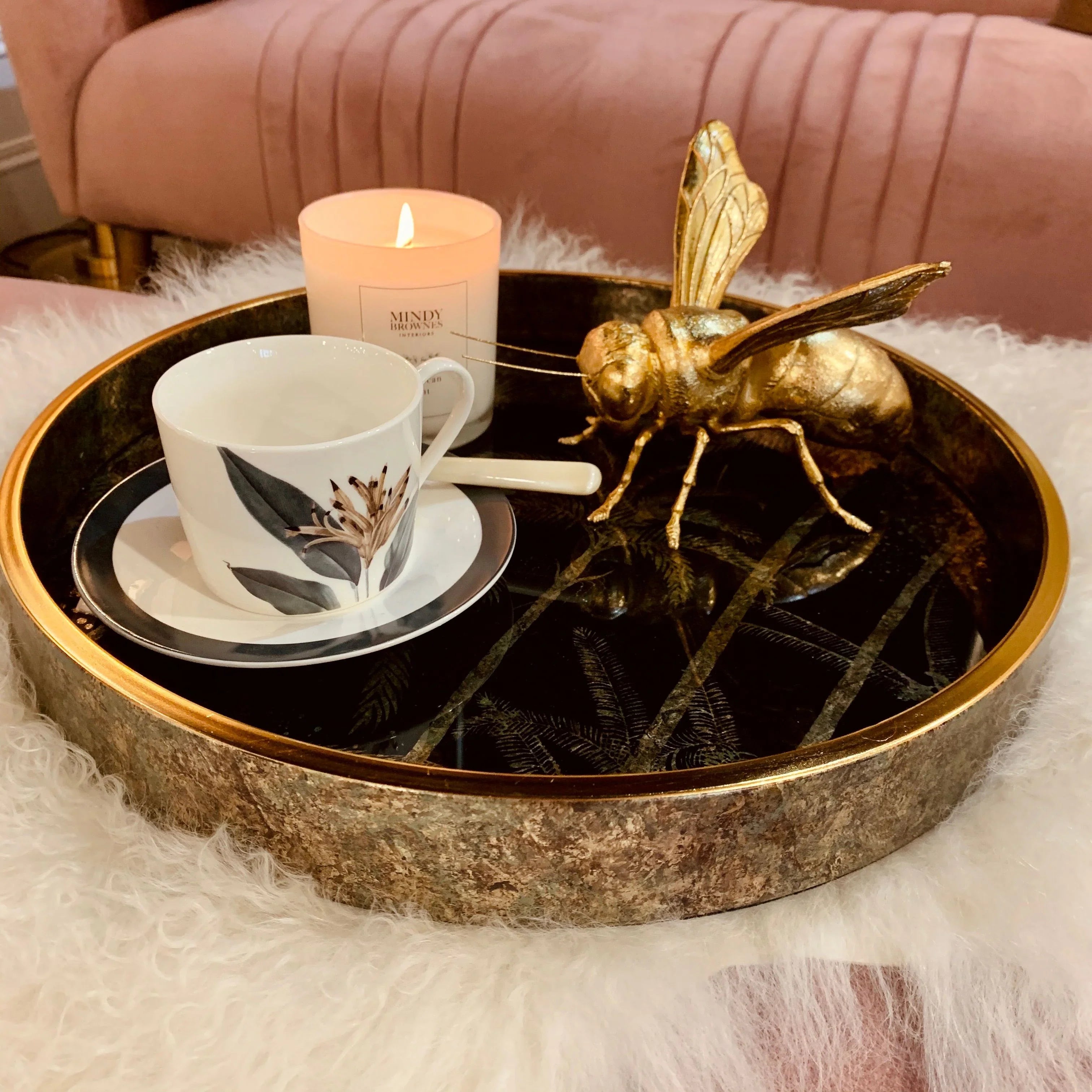 Mindy Brownes Palm Tree Tray - Gold & Black Finish