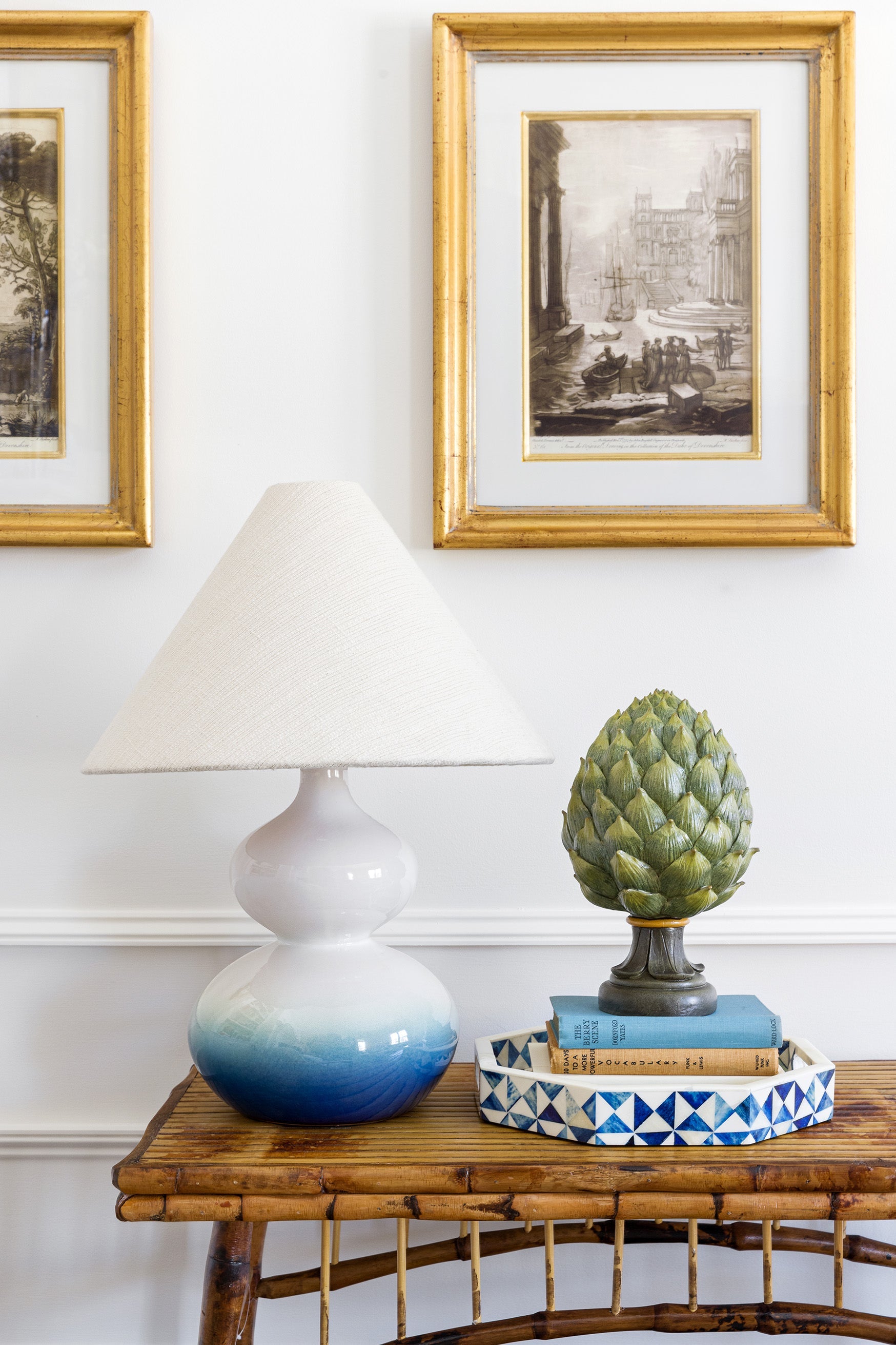 Aimee 1Lt Table Lamp - Aged Brass/ Blue Ombre Ceramic