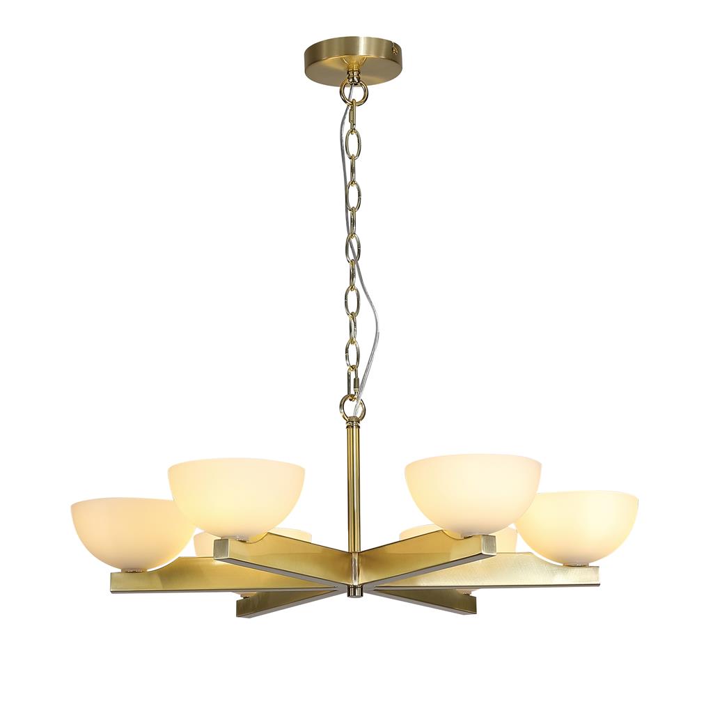 Prichard 6LT Pendant- Satin Brass Metal & Opal White Glas