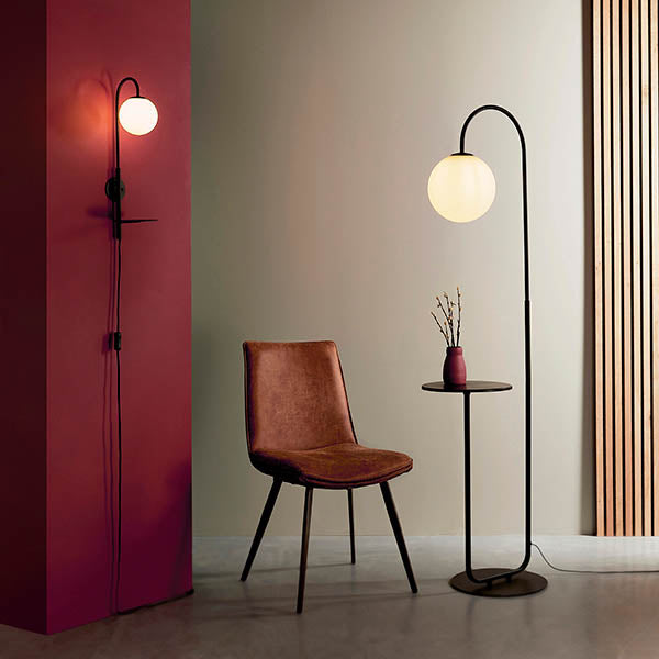 Polaris Floor Lamp With Table - Satin Black Finish E27