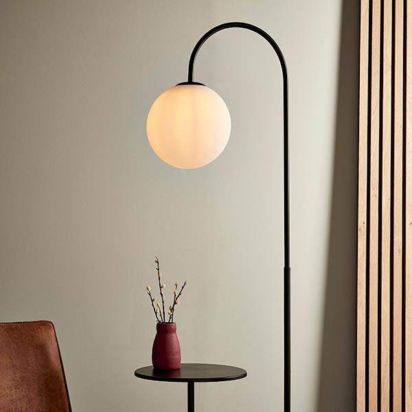 Polaris Floor Lamp With Table - Satin Black Finish E27