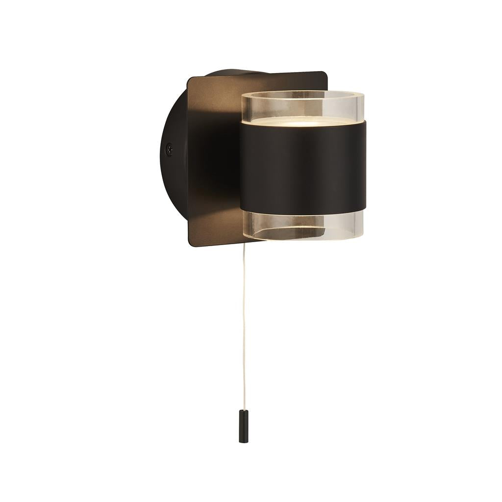 Tumbler 2Lt Bathroom Wall Light IP44  - Black Metal & Clear Acrylic