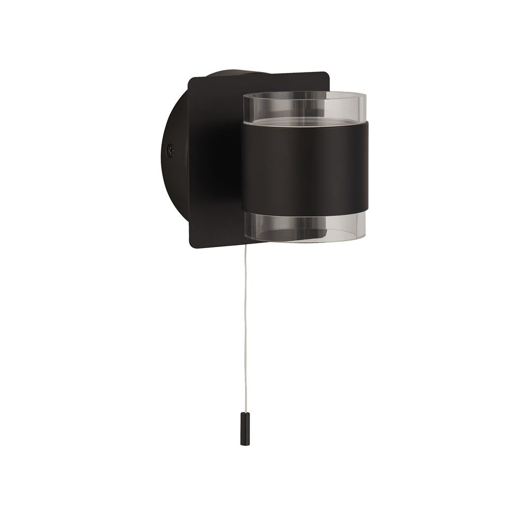 Tumbler 2Lt Bathroom Wall Light IP44  - Black Metal & Clear Acrylic