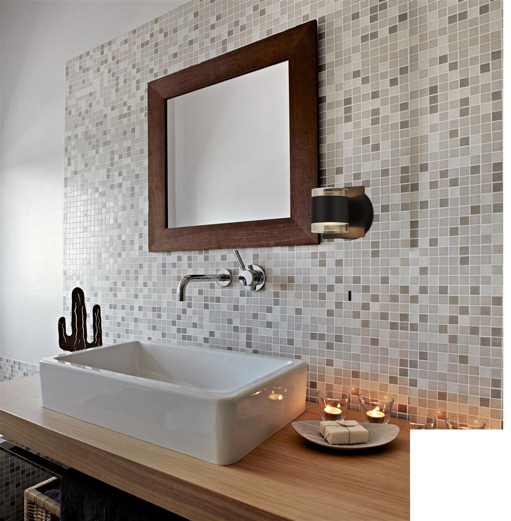 Tumbler 2Lt Bathroom Wall Light IP44  - Black Metal & Clear Acrylic