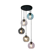 Mardi Gras II 5/8Lt Pendant - Black Metal & Coloured Glass E27