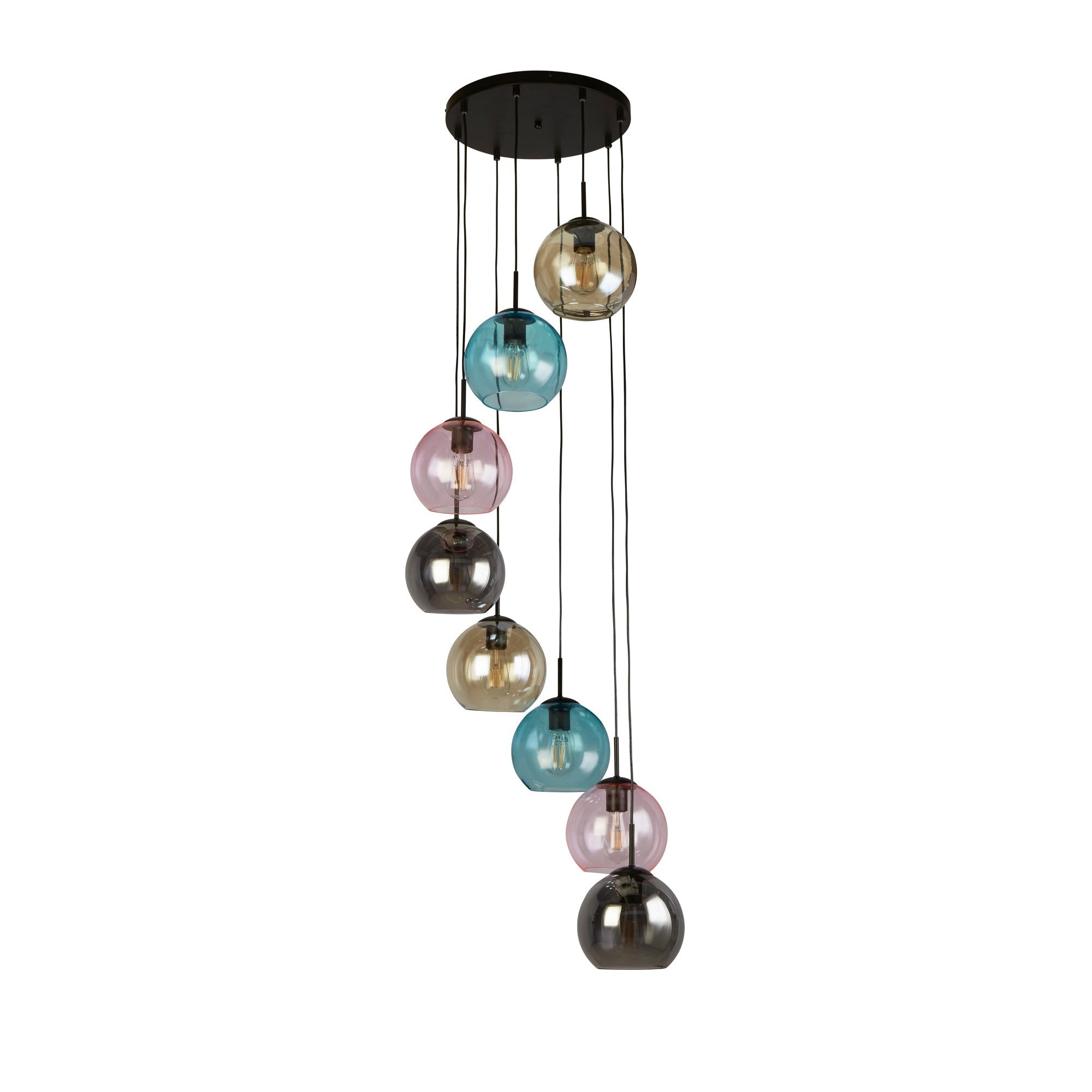 Mardi Gras II 5/8Lt Pendant - Black Metal & Coloured Glass E27