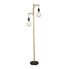 Woody 2Lt Floor Lamp - Natural Wood & Black Metal E27