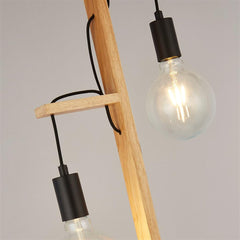 Woody 2Lt Floor Lamp - Natural Wood & Black Metal E27