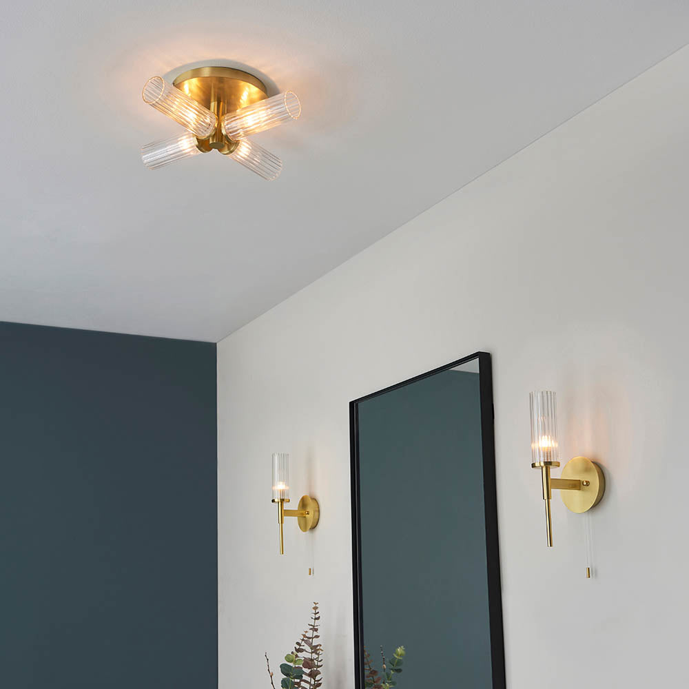 Crete 4lt Semi Flush Bathroom Ceiling Light IP44 - Satin Brass