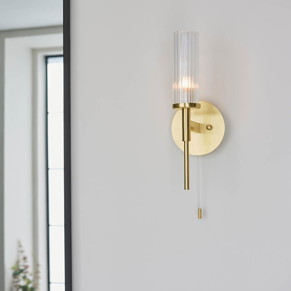 Dibella 1Lt Bathroom Wall Light IP44 - Satin Brass