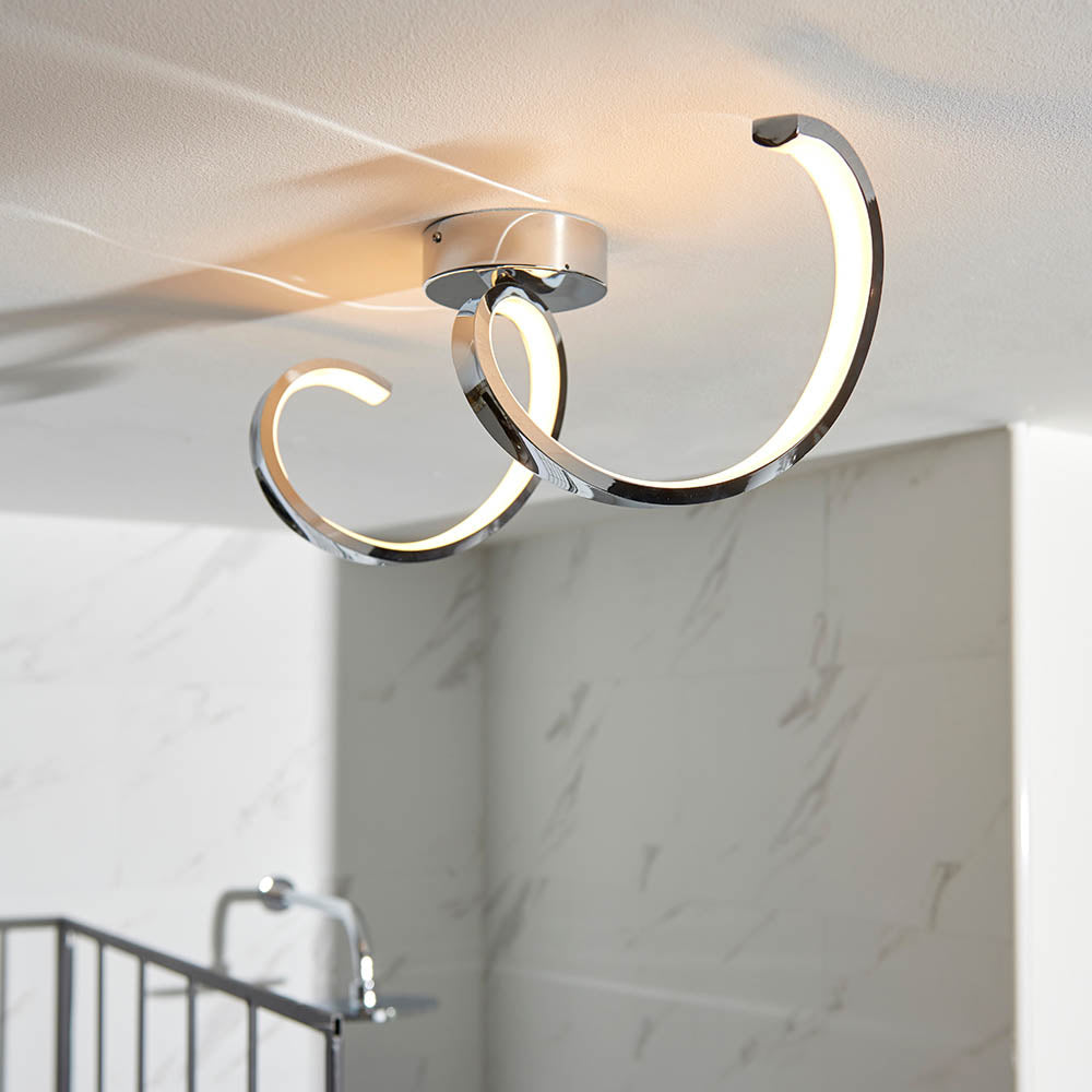 Hydro Semi-Flush LED Bathroom Ceiling Light IP44 - Chrome
