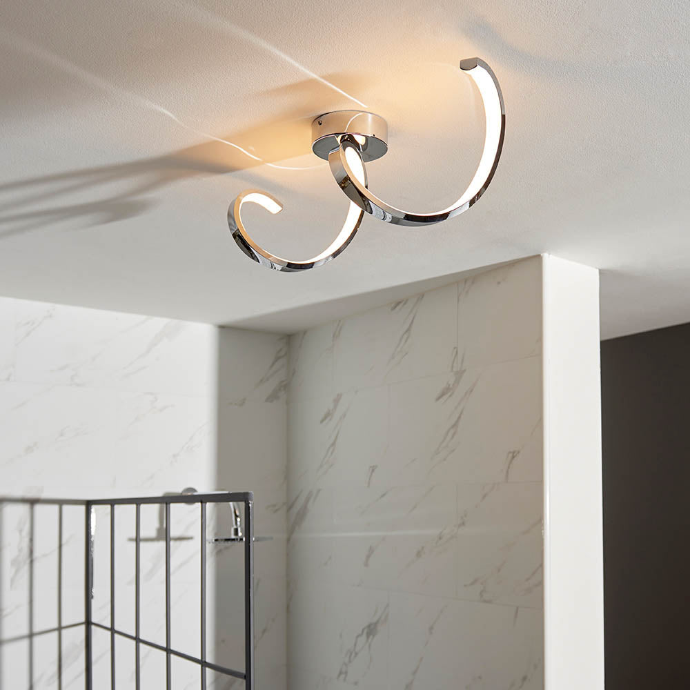 Hydro Semi-Flush LED Bathroom Ceiling Light IP44 - Chrome
