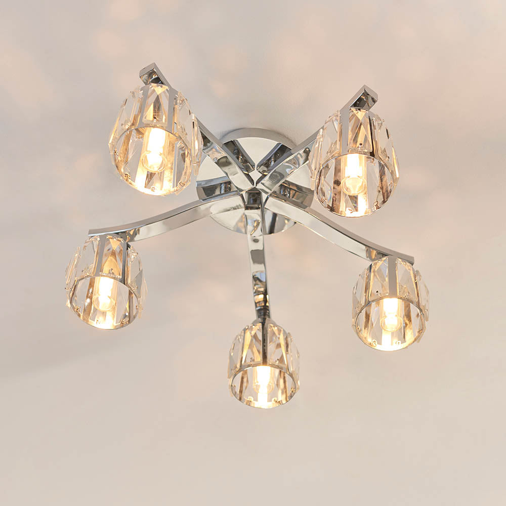 Primrose 5Lt Semi-Flush Bathroom Ceiling Light IP44 - Chrome