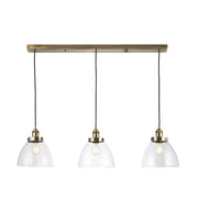 Bartley 3Lt Linear Pendant - Antique Brass & Clear Glass