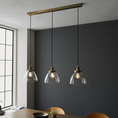 Bartley 3Lt Linear Pendant - Antique Brass & Clear Glass