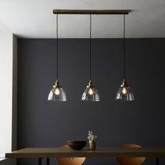 Bartley 3Lt Linear Pendant - Antique Brass & Clear Glass