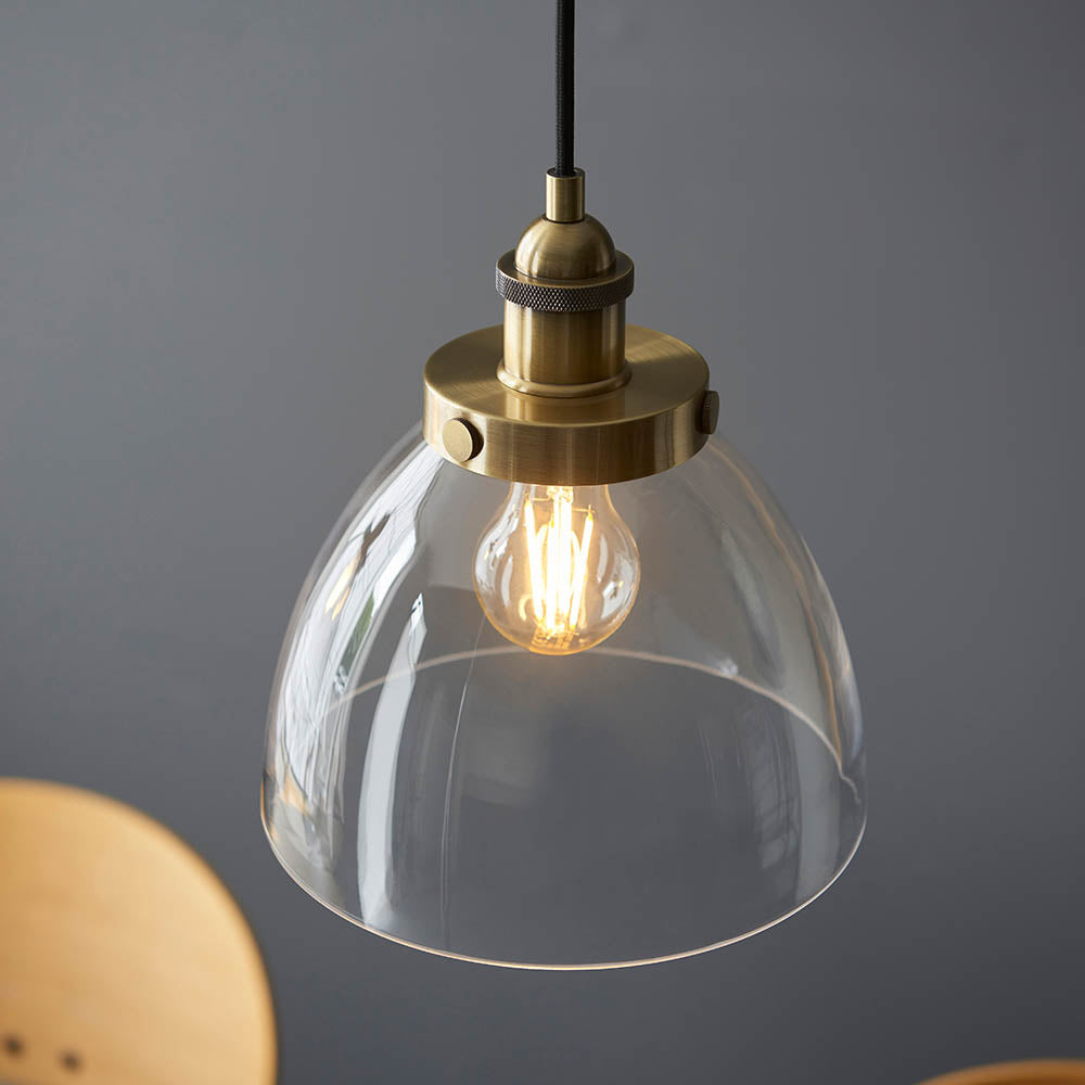 Bartley 3Lt Linear Pendant - Antique Brass & Clear Glass