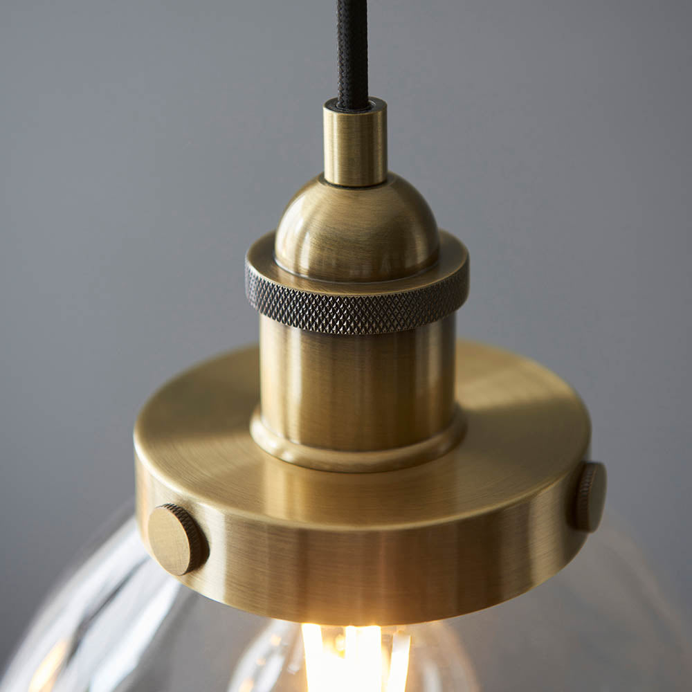 Bartley 3Lt Linear Pendant - Antique Brass & Clear Glass