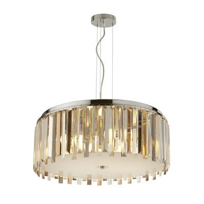 Clarissa 5 Lt Drum Pendant Light - Chrome & Glass Prisms