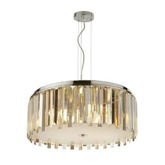 Clarissa 5 Lt Drum Pendant Light - Chrome & Glass Prisms
