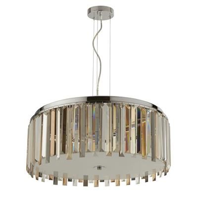 Clarissa 5 Lt Drum Pendant Light - Chrome & Glass Prisms