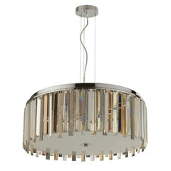 Clarissa 5 Lt Drum Pendant Light - Chrome & Glass Prisms