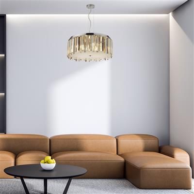 Clarissa 5 Lt Drum Pendant Light - Chrome & Glass Prisms