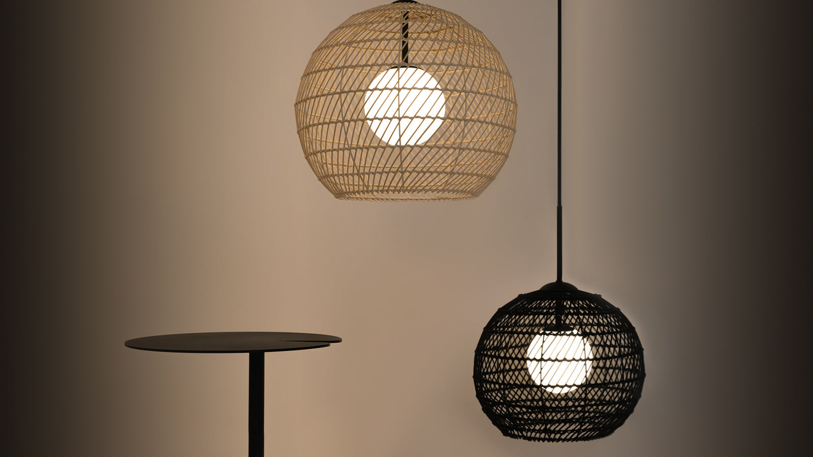 Cane Pendant Light- Black/ Beige Finish