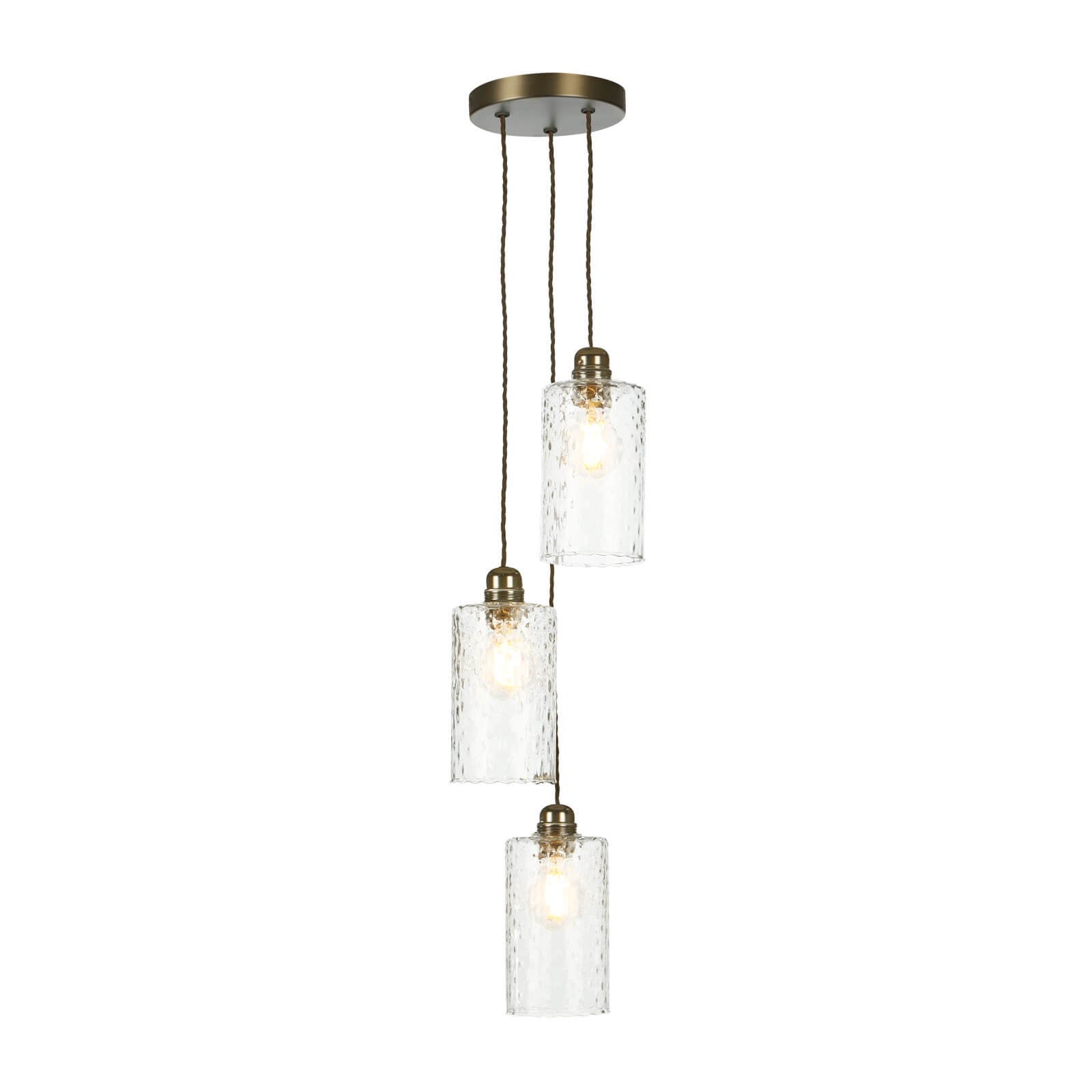 Acton three light suspension in antique brass/Satin Chrome E27
