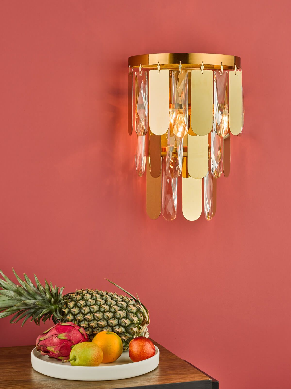 Amira 2 Light Wall Light Polished Gold Crystal