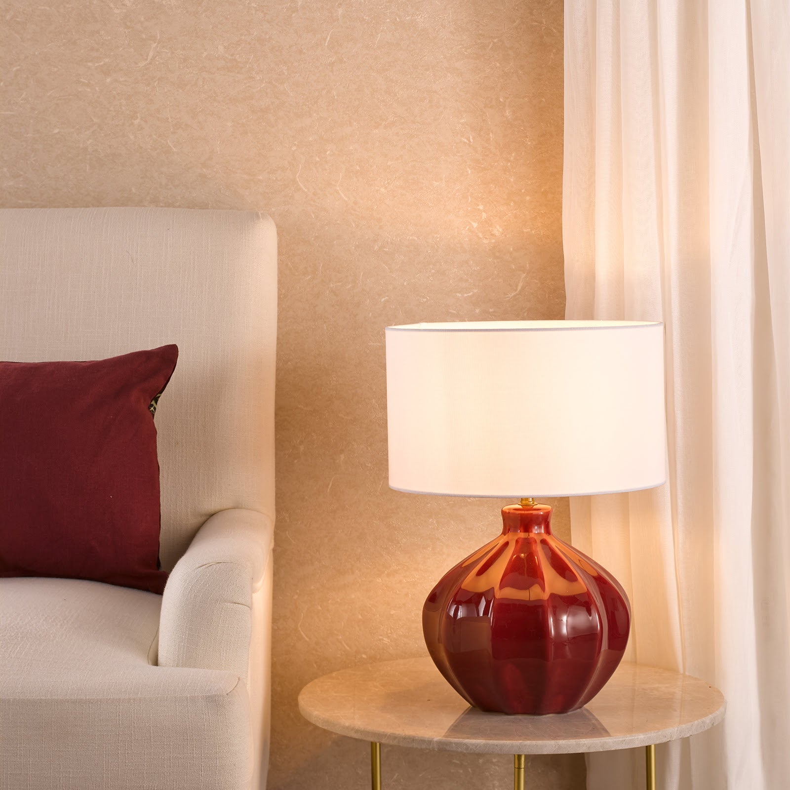 Amrita Ceramic Table Lamp Red/ Green and Antique Brass Base Only