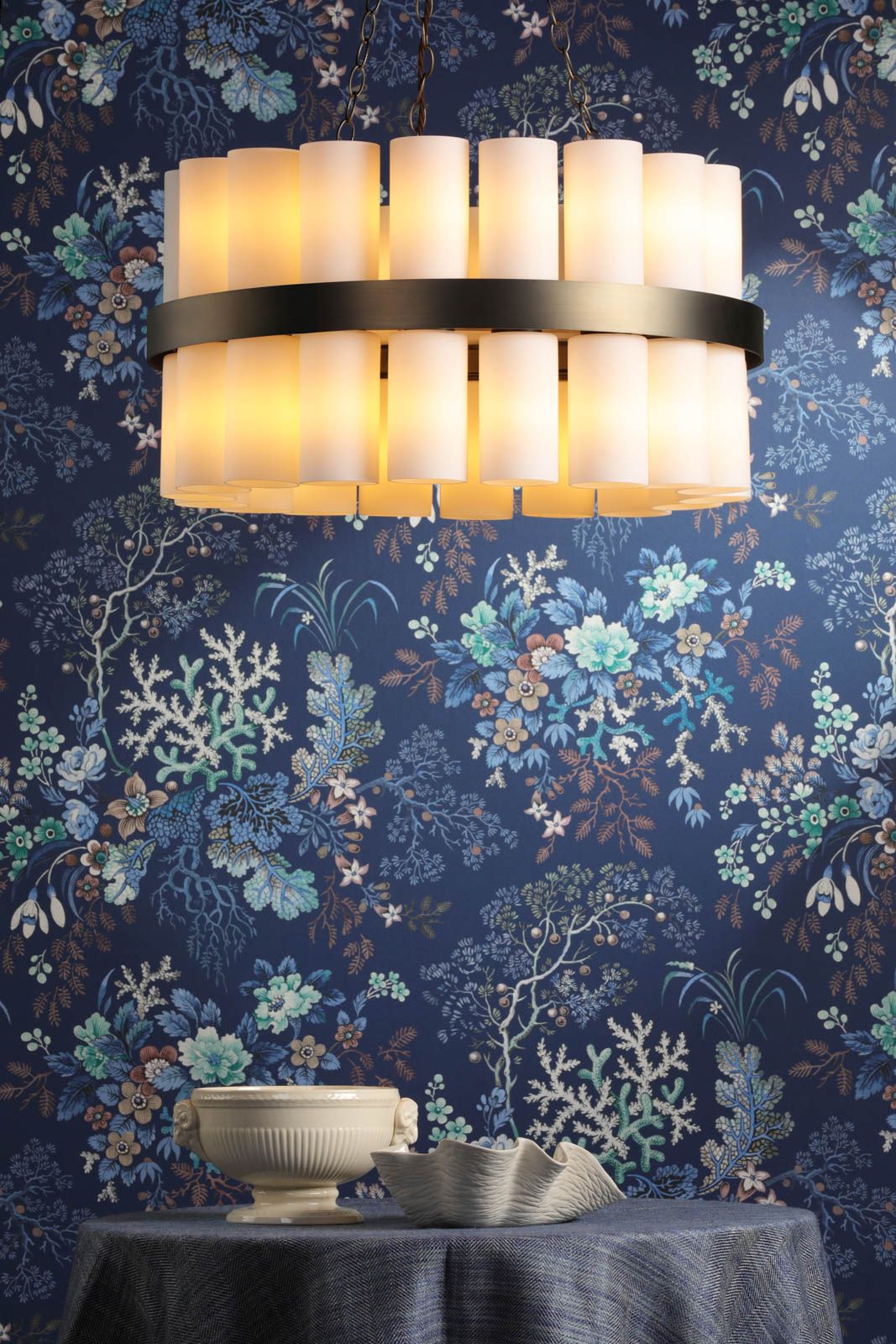 Anais 36 Light Pendant Opal Glass and Antique Brass
