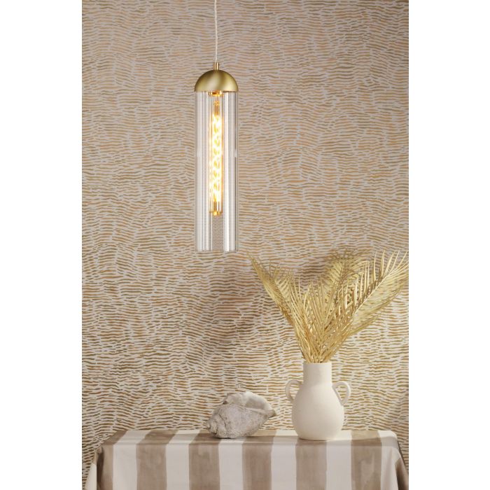 Anouk Pendant Ribbed Glass and Brushed Brass