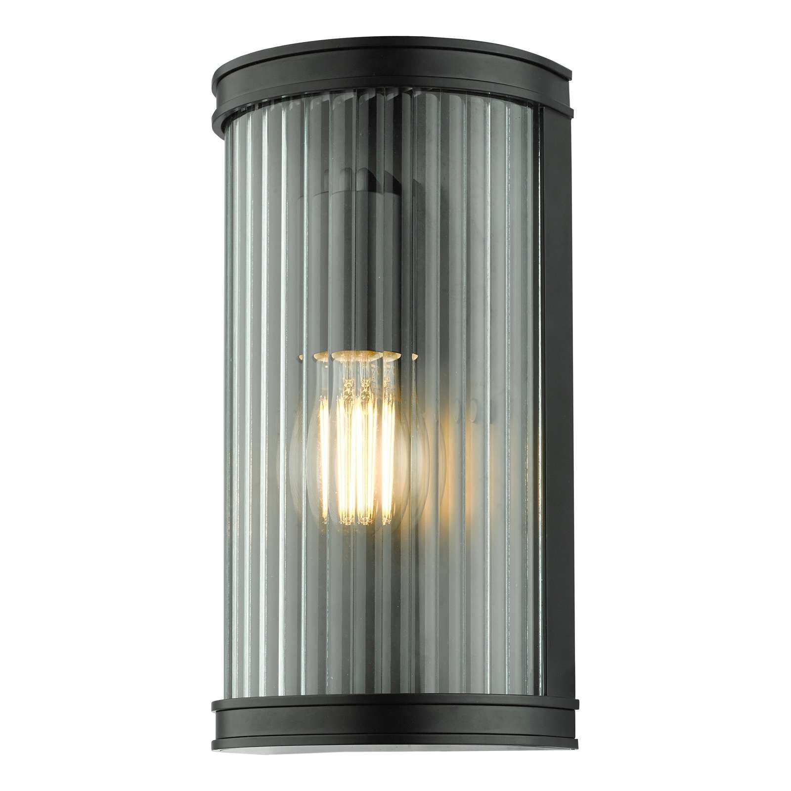 Anund Wall Light Matt Black Ribbed Glass IP44