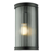 Anund Wall Light Matt Black Ribbed Glass IP44