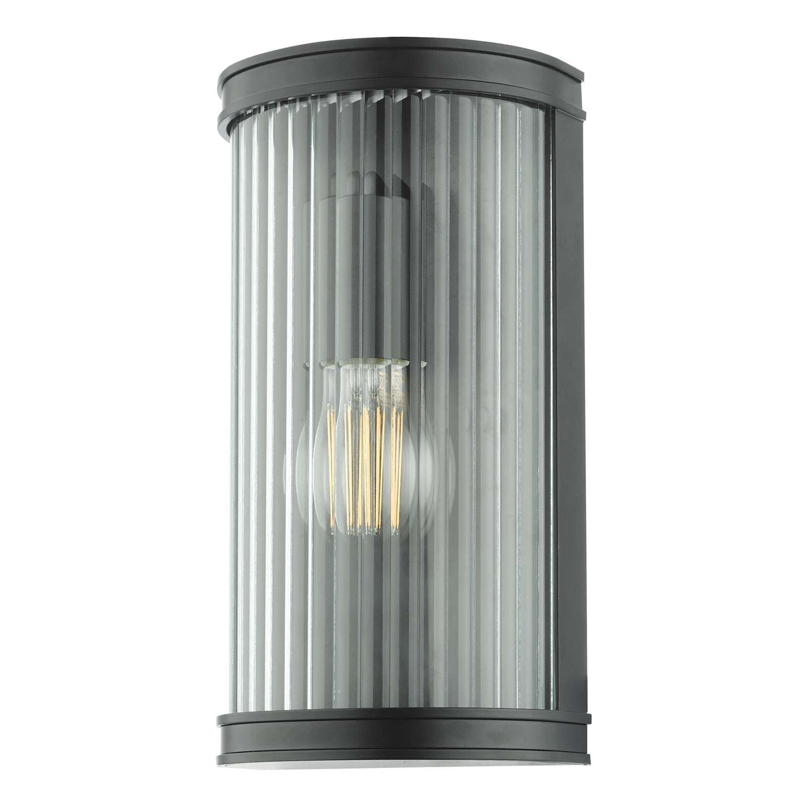 Anund Wall Light Matt Black Ribbed Glass IP44