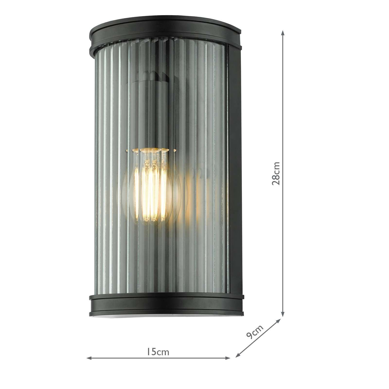Anund Wall Light Matt Black Ribbed Glass IP44