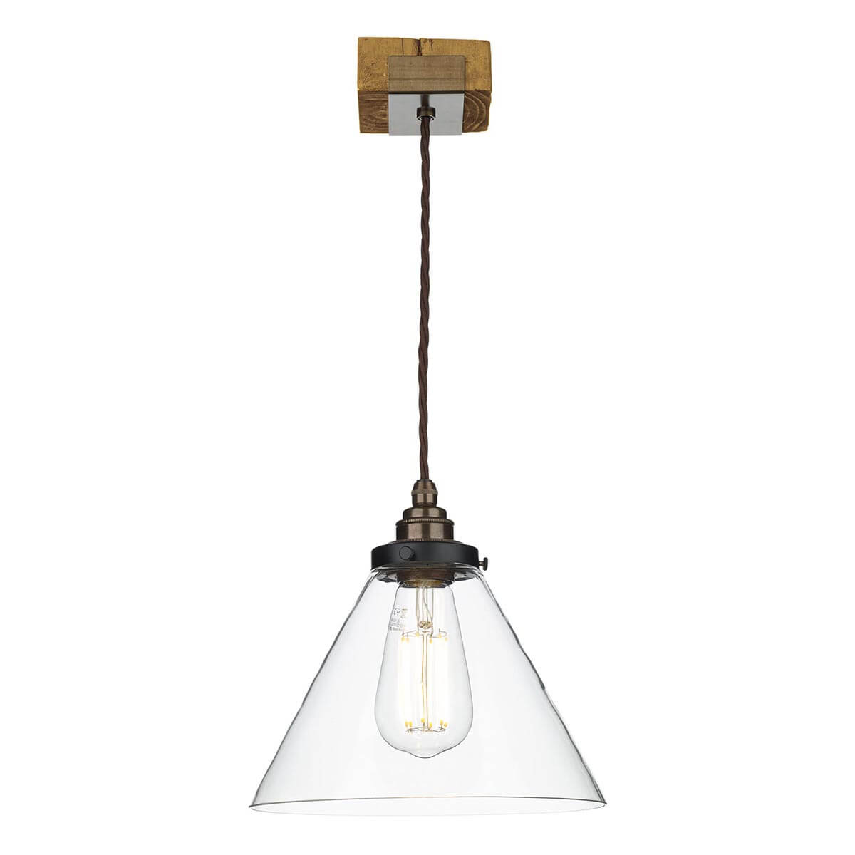 Aspen Single Pendant In Silver Birch Effect/Hand Painted Wood Effect & Glass