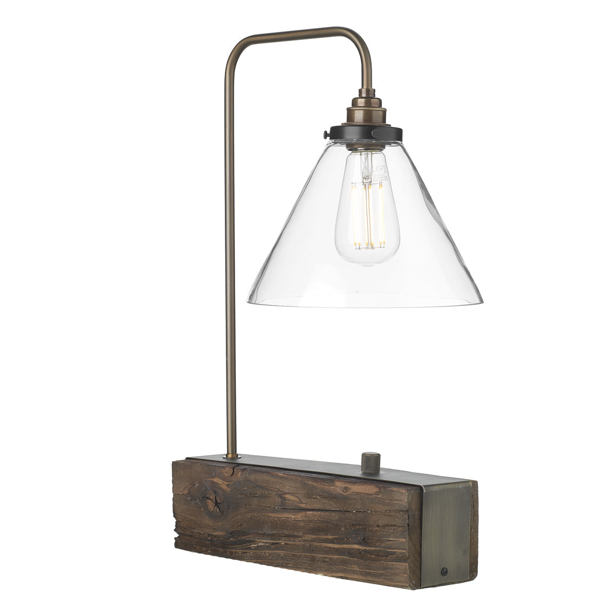 Aspen Single Table Lamp In Wood/Silver Effect E27