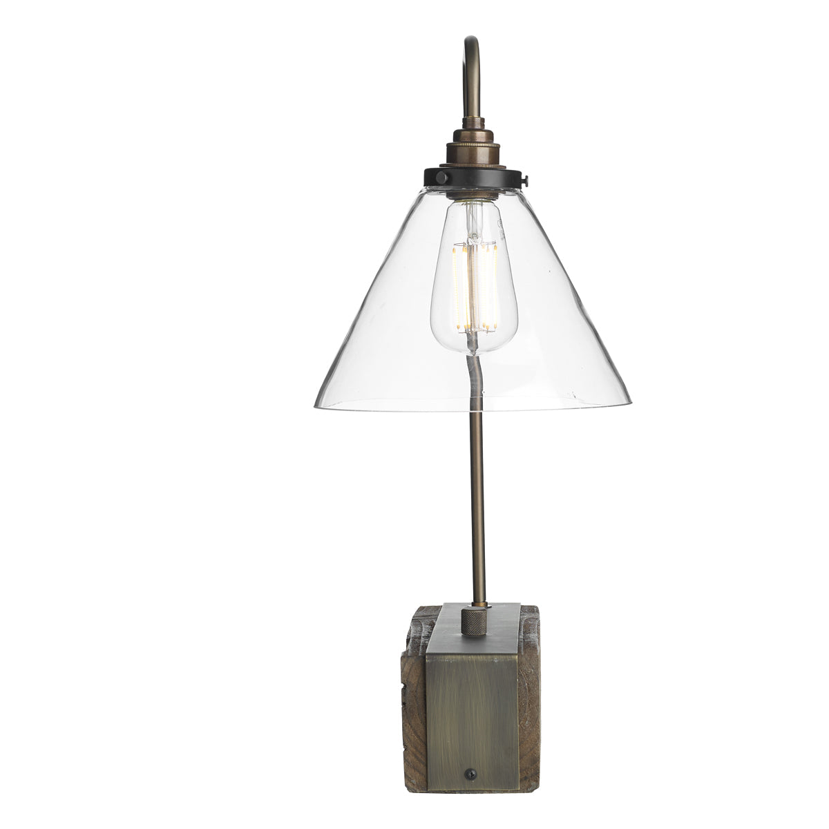 Aspen Single Table Lamp In Wood/Silver Effect E27