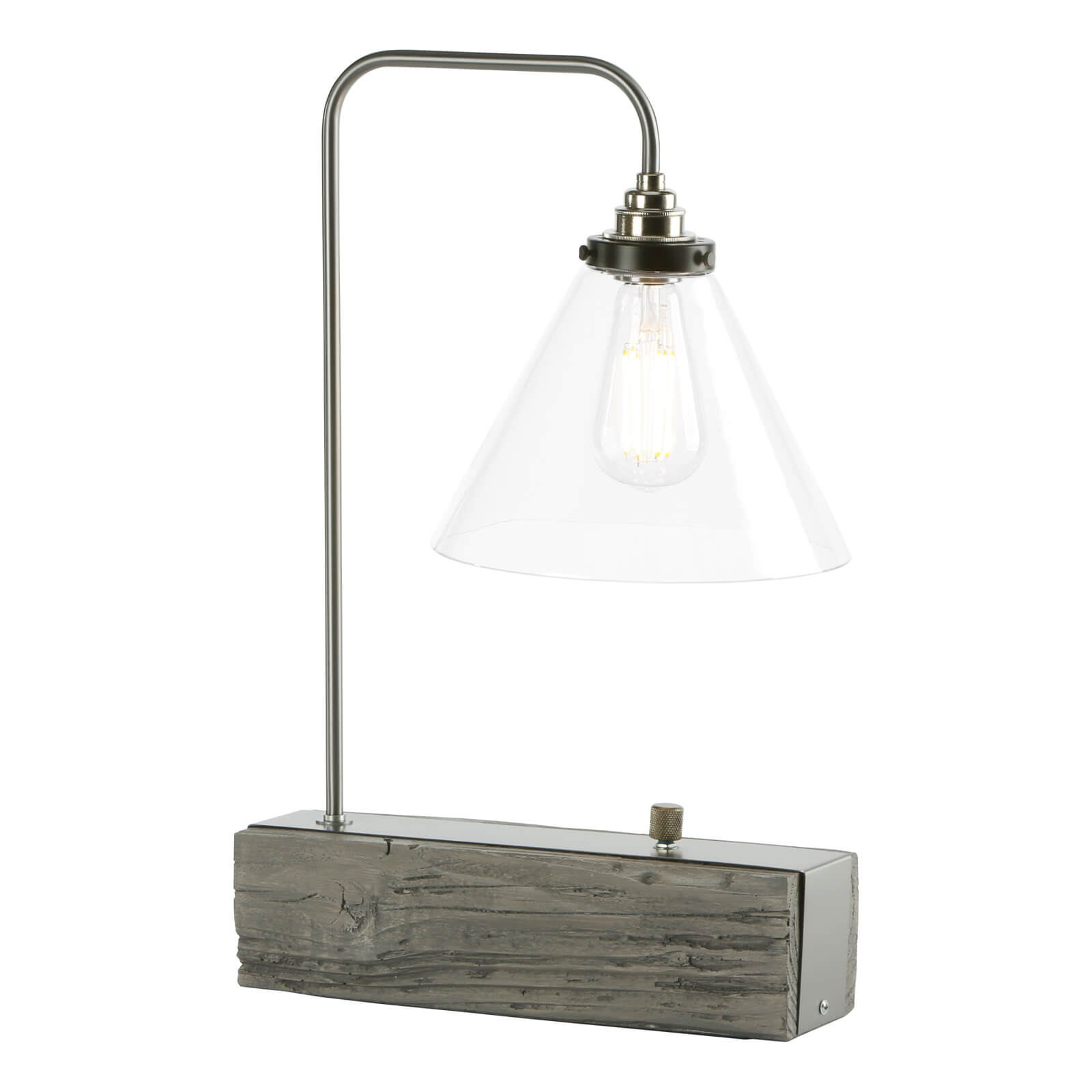 Aspen Single Table Lamp In Wood/Silver Effect E27