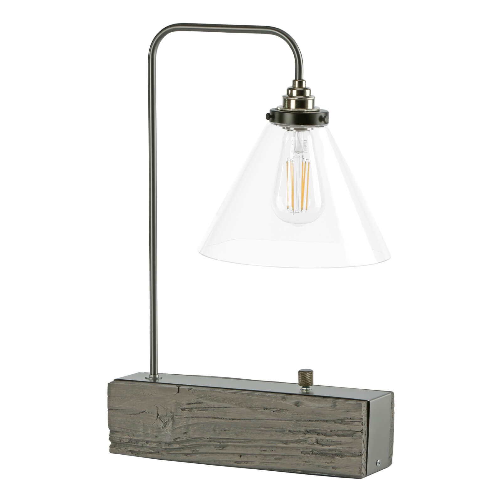 Aspen Single Table Lamp In Wood/Silver Effect E27