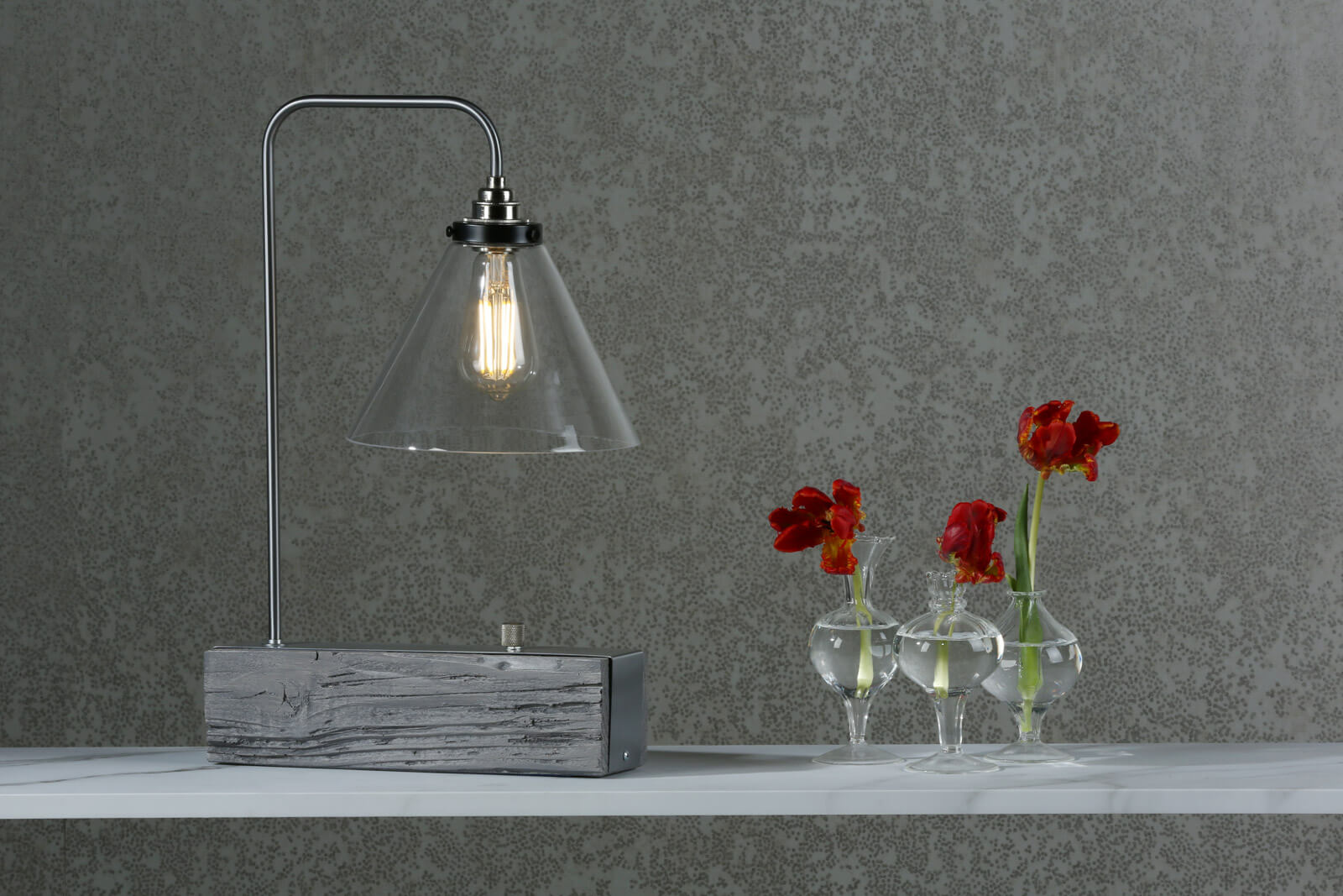 Aspen Single Table Lamp In Wood/Silver Effect E27