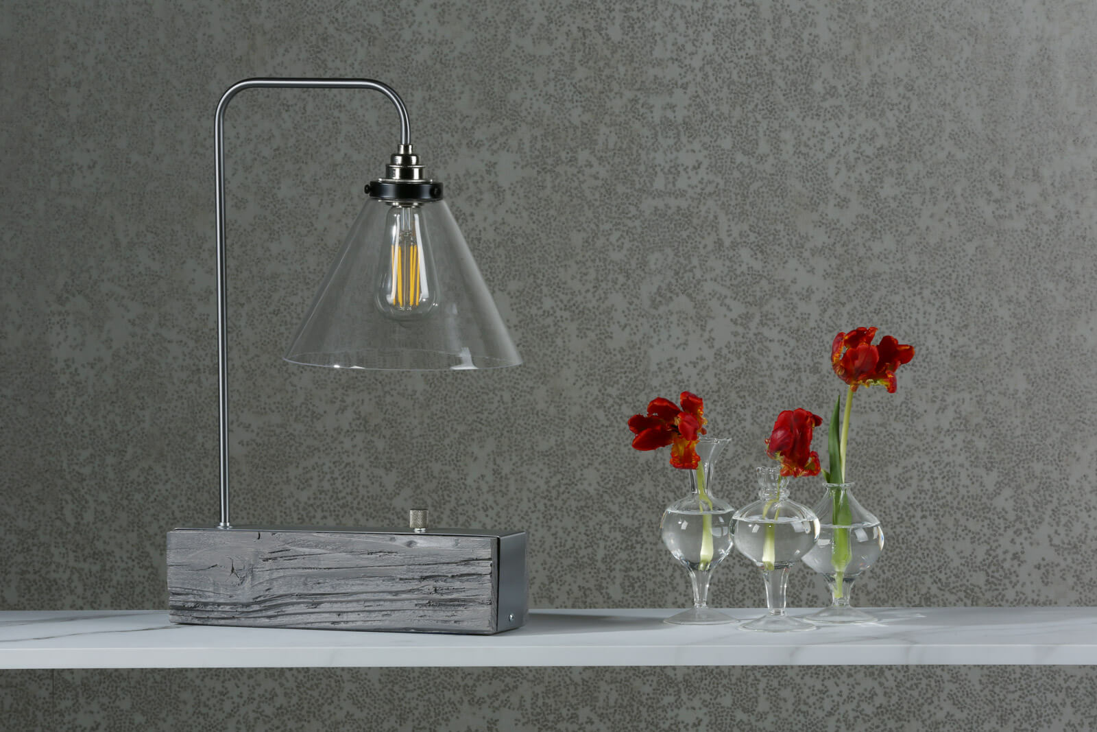 Aspen Single Table Lamp In Wood/Silver Effect E27